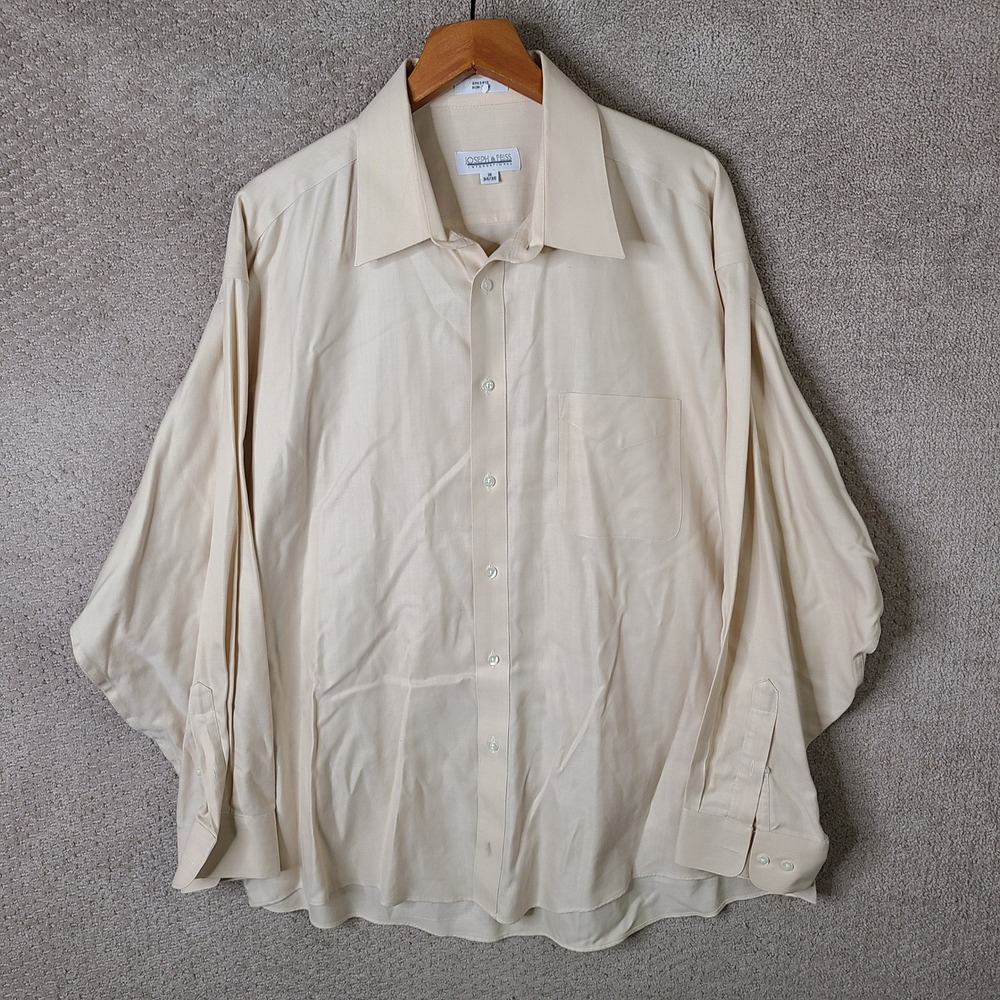 Joseph & Feiss Shirt Mens 18 34/35 Beige Herringbone Button Down Cotton Casual
